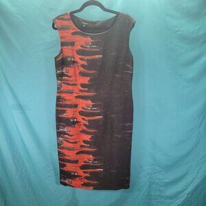 Lafayette 148 New York Sleeveless Dress Size 10 Black & Red Abstract Pattern
